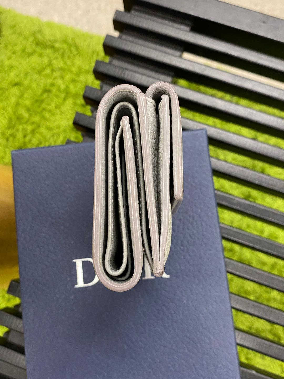 Christian Dior Grey Pebbled Leather Compact Wallet (8645)