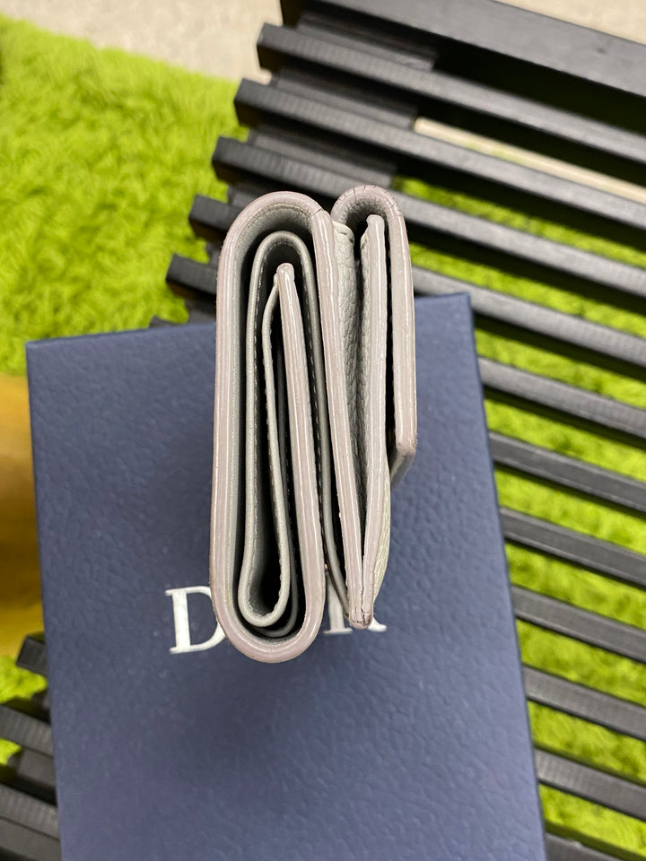Christian Dior Grey Pebbled Leather Compact Wallet (8645)