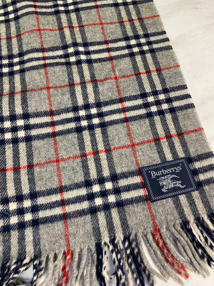 Burberry Grey Check Wool Scarf (8861)