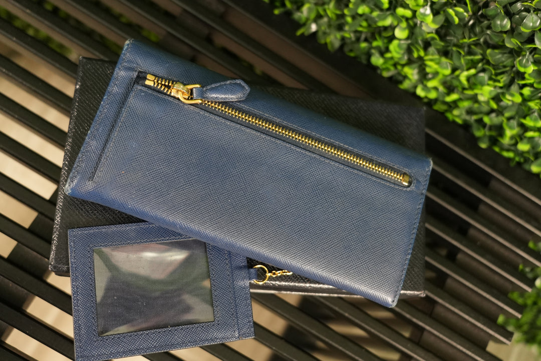 Prada Blue Saffiano Long Wallet (602)