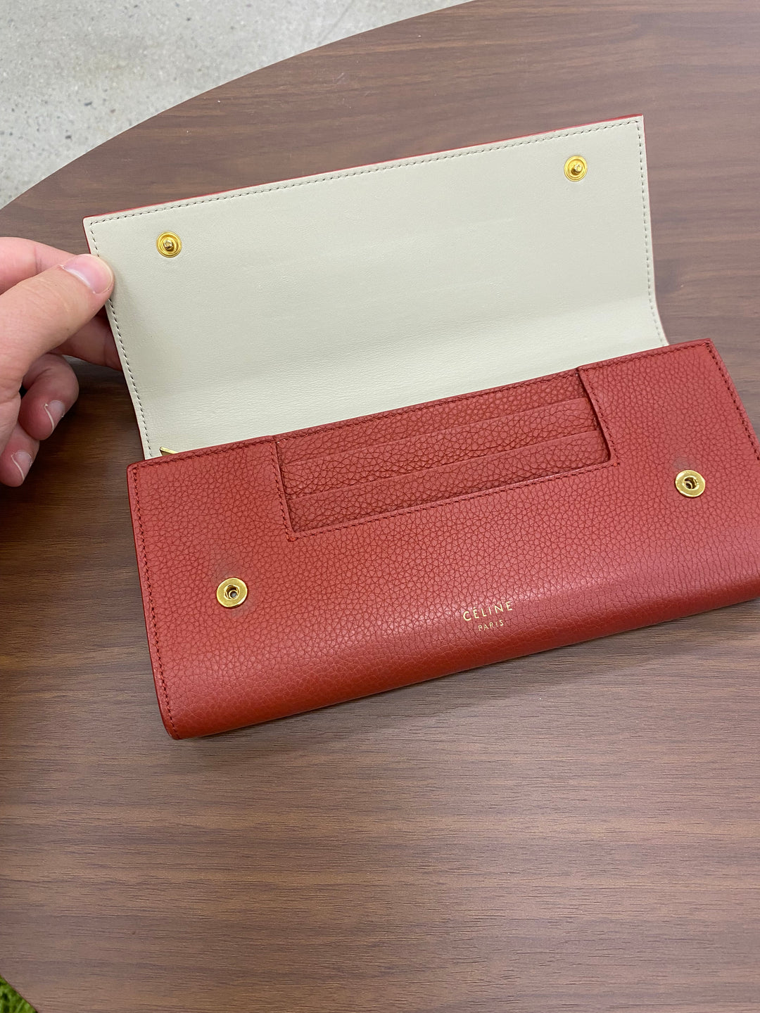 Celine Red Leather Double Snap Long Wallet (5962)