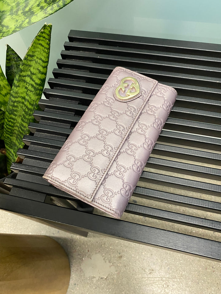Gucci Metallic Lavender Guccissima Heart Long Wallet (3033)