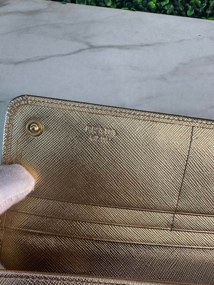 Prada Gold Saffiano Bow Long Wallet (7229)