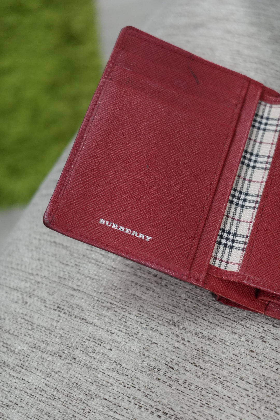 Burberry Red Leather Card Case Wallet