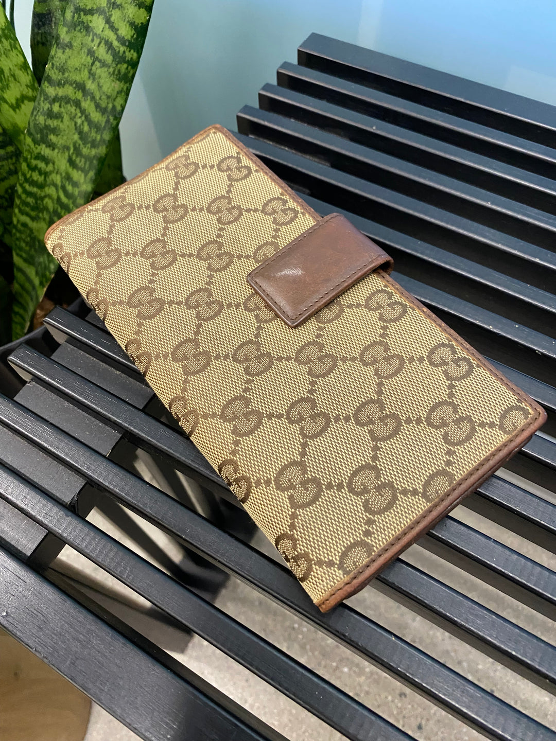 Gucci GG Canvas and Brown Leather Long Wallet (8365)