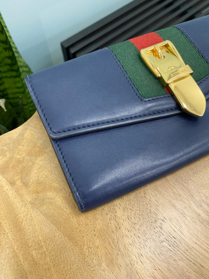 Gucci Navy Leather Sylvie Long Wallet (0107)