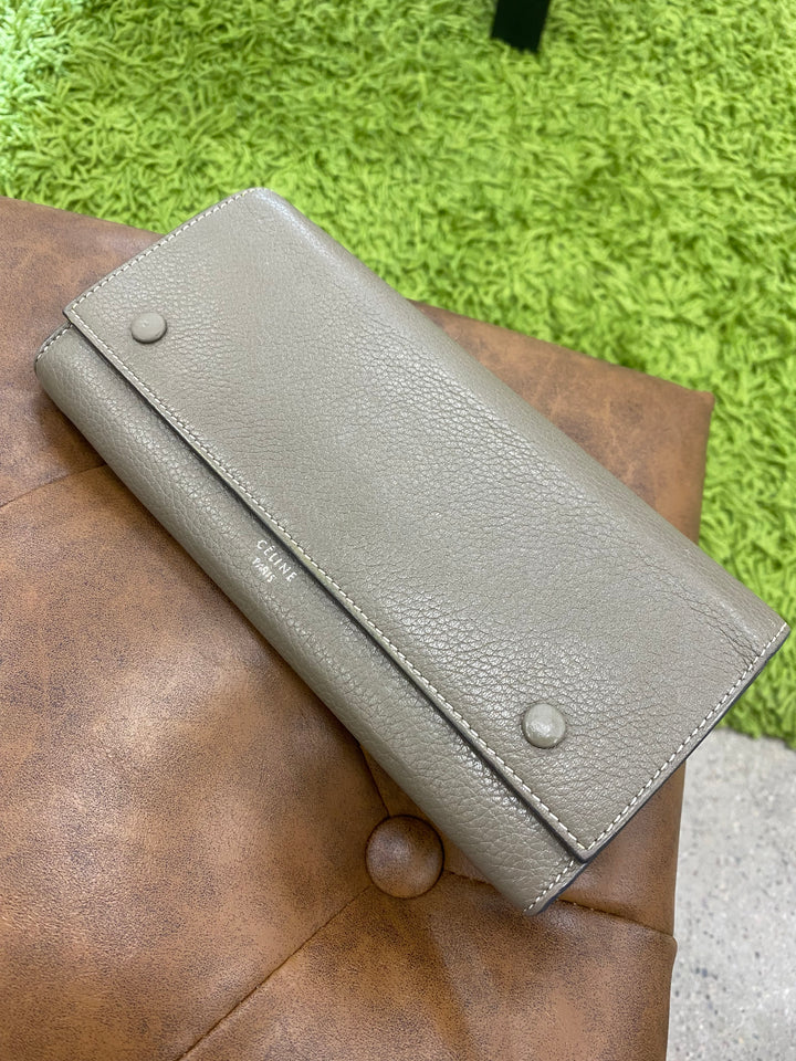 Celine Taupe Leather Long Wallet (7404)