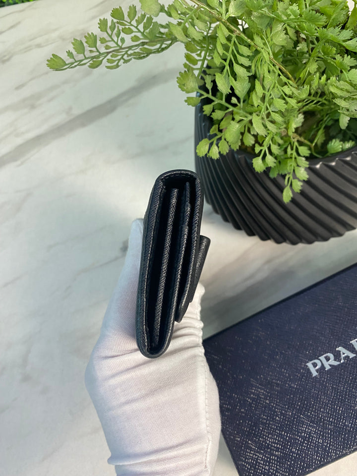 Prada Black Saffiano Bow Long Wallet (9585)