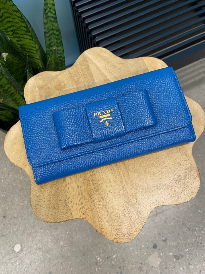 Prada Cobalt Saffiano Bow Long Wallet (6550)