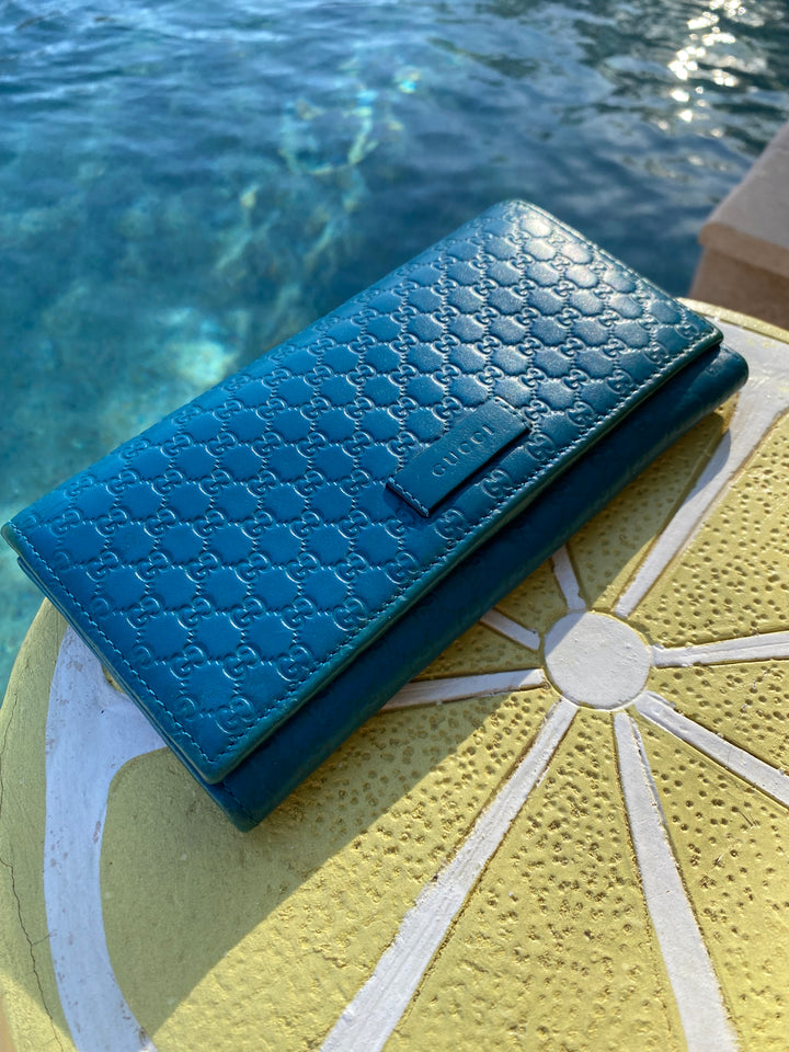 Gucci Turquoise Micro Guccissima Long Wallet (9881)