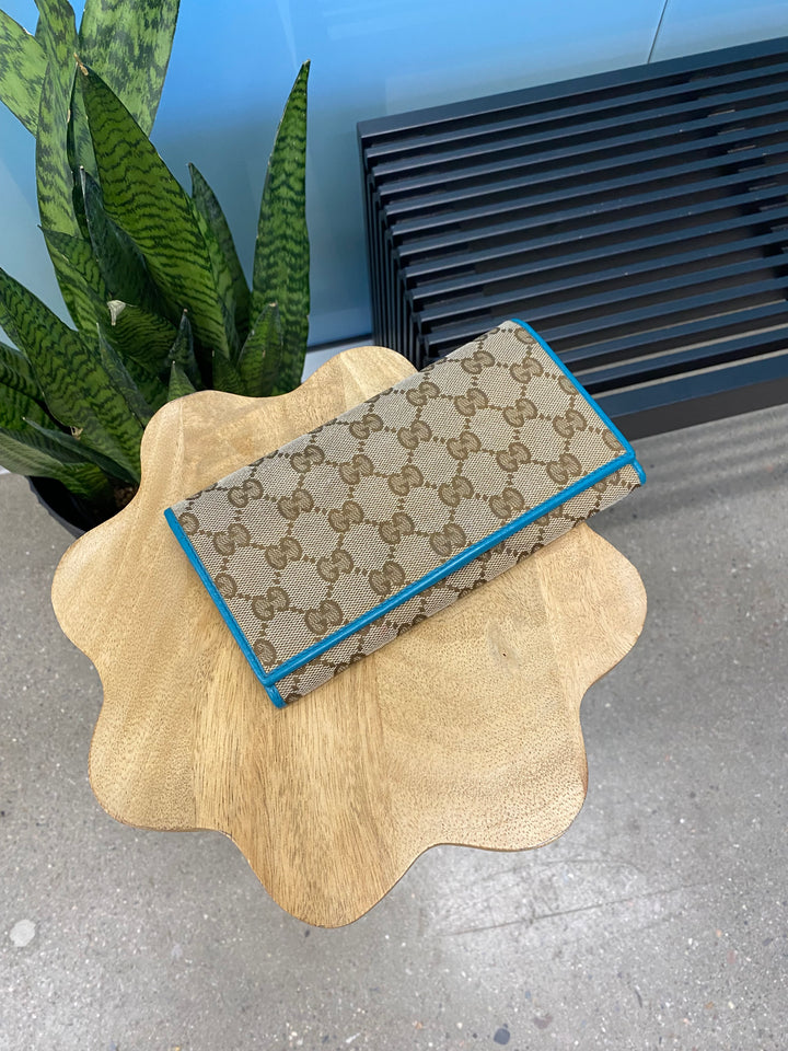 Gucci GG Canvas and Turquoise Long Wallet (5288)