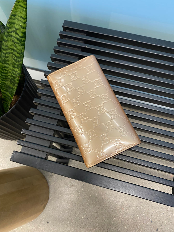 Gucci Rose Gold Patent Guccissima Long Wallet (0240)