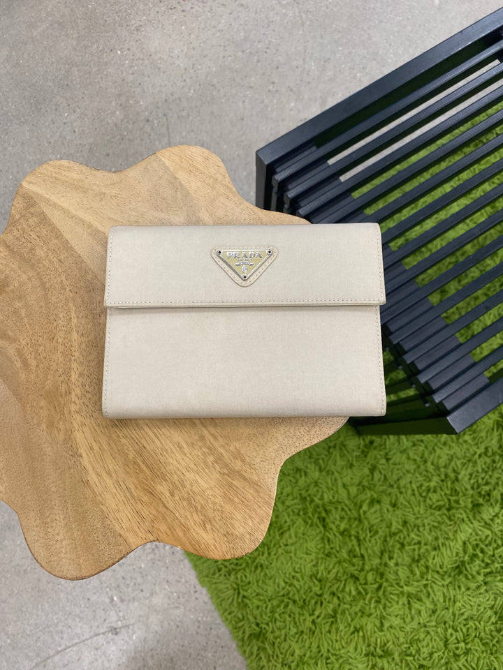 Prada Cream Nylon Compact Trifold Wallet (8791)
