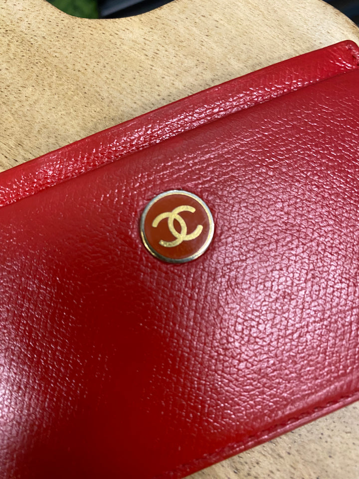 Chanel Red Leather CC Button Card Holder (2003)
