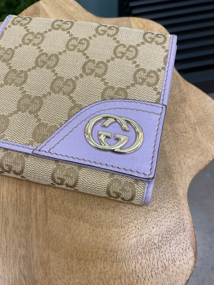 Gucci GG Canvas and Lavender Compact Wallet (5012)