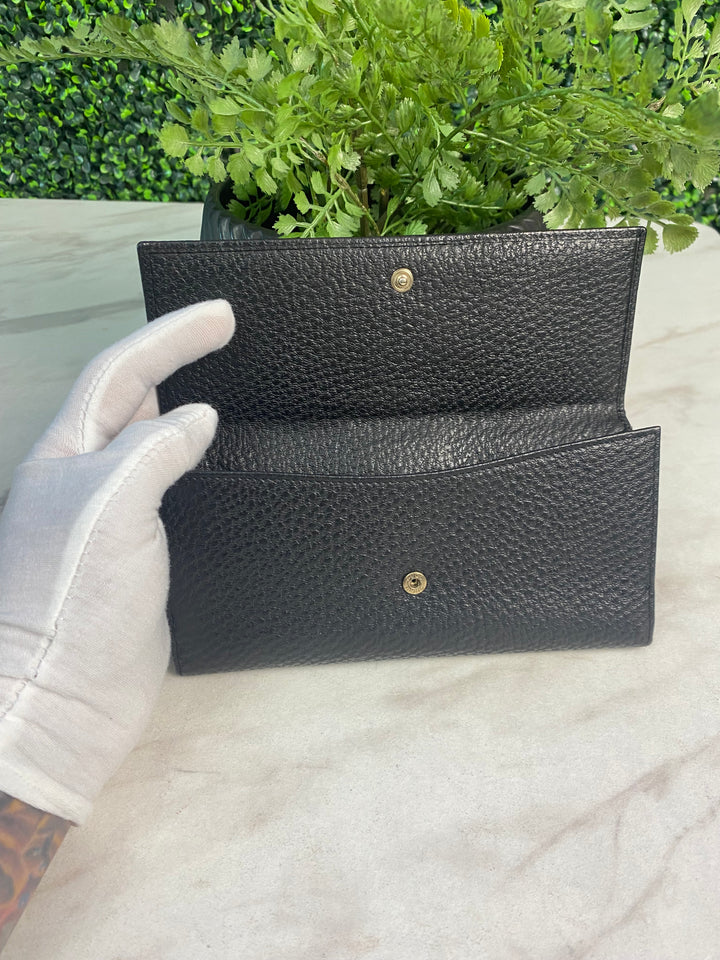 Gucci Black Leather Interlocking GG Long Wallet (8788)