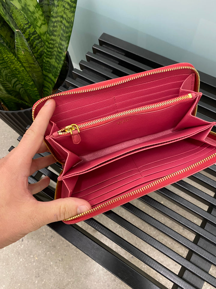 Prada Fuchsia Saffiano Zippy Wallet (3074)