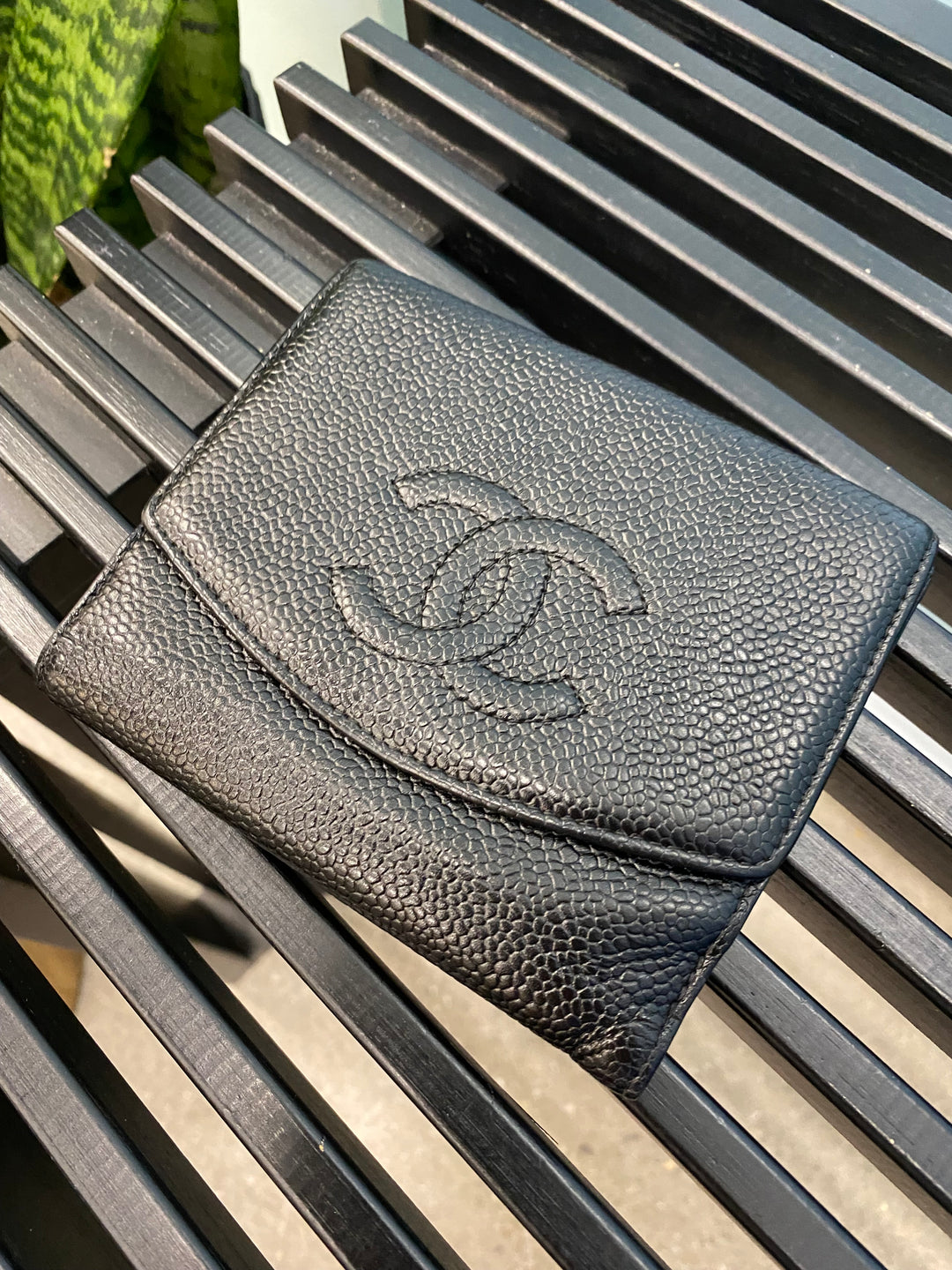 Chanel Black Caviar Compact Wallet (1982)