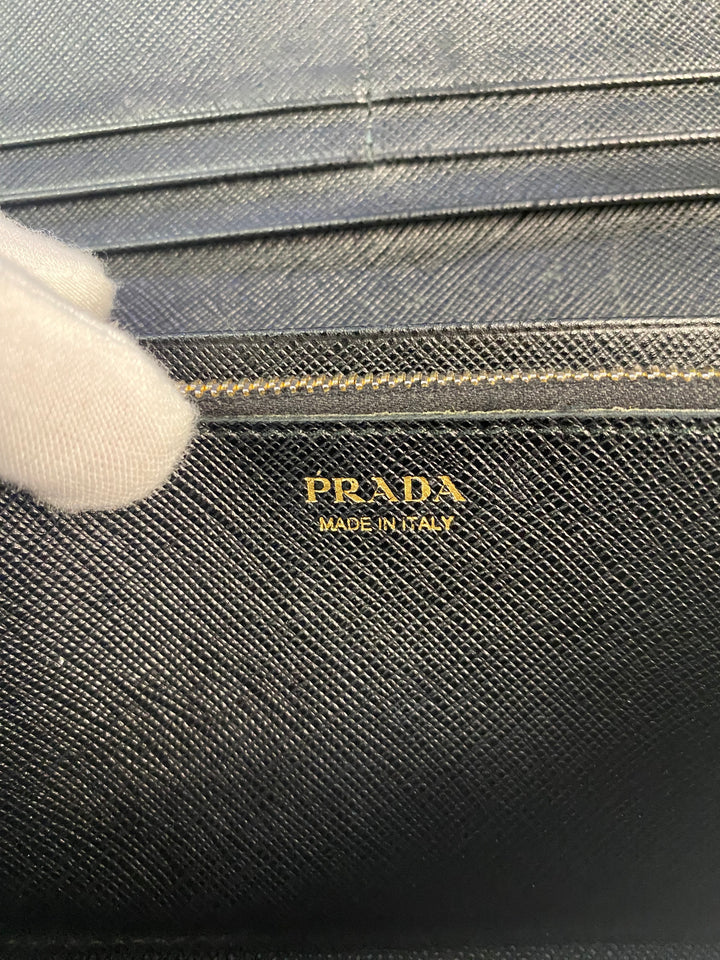 Prada Black Saffiano Bow Long Wallet (9585)