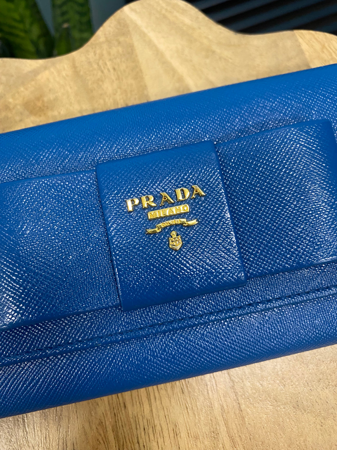 Prada Cobalt Saffiano Bow Long Wallet (6550)