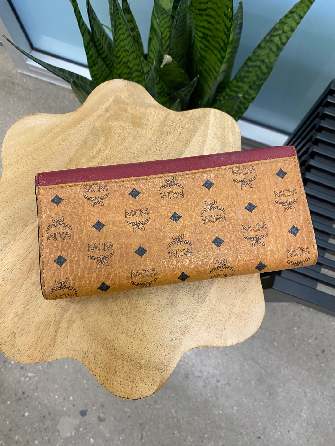 MCM Cognac Visetos and Burgundy Leather Long Wallet (7450)