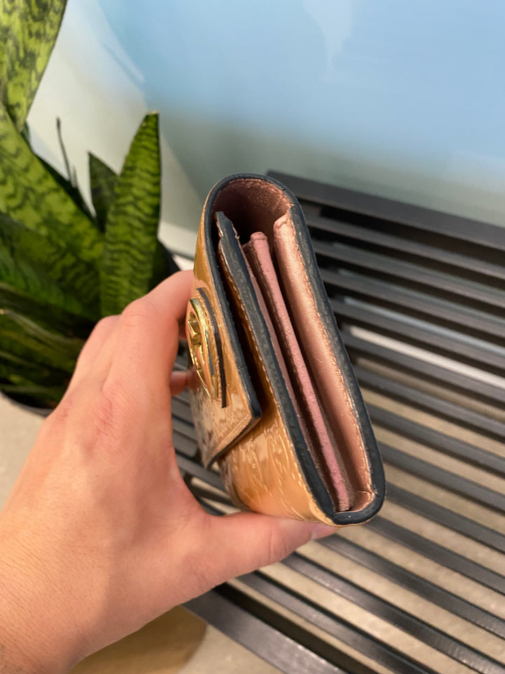 Gucci Rose Gold Patent Guccissima Long Wallet (0240)
