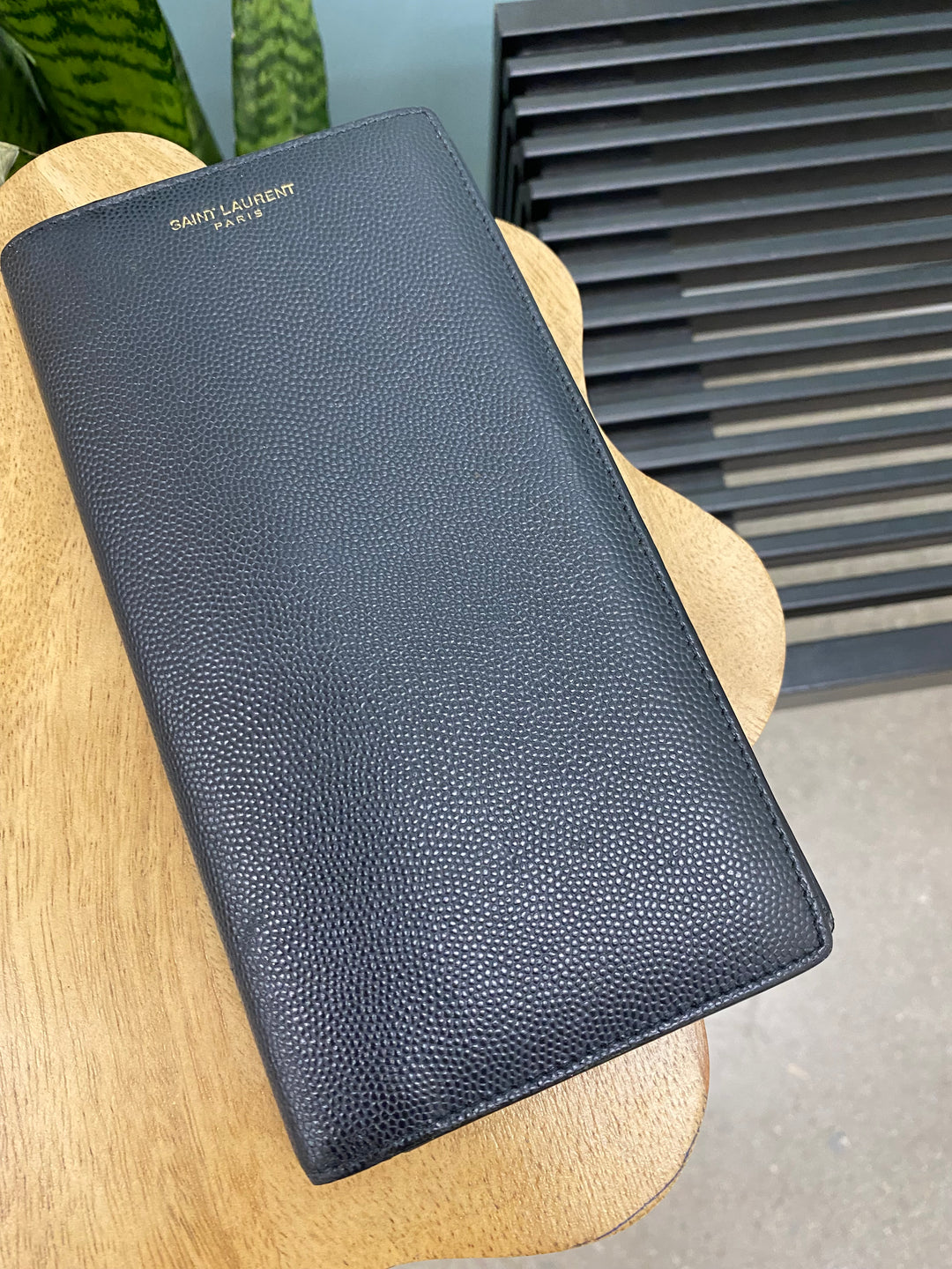 Saint Laurent YSL Black Grain de Poudre Long Bifold Wallet (5637)