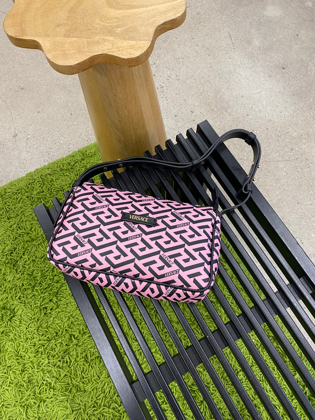 Versace Pink and Black La Greca Shoulder Bag (0731)